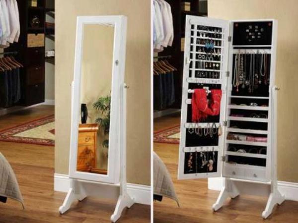 NEW Full Length Mirror Jewelry Storage Armoire Tilting Cheval Cabinet Organizer 