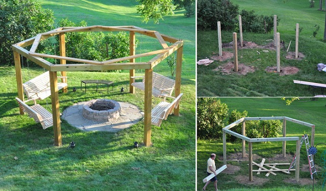 Goodshomedesign, Porch Swings Around Fire Pit