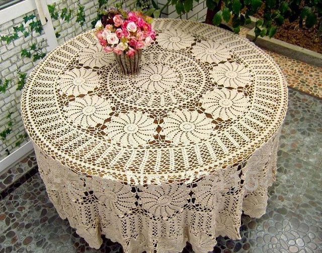 Vintage-Handmade-Crochet-Tablecloth-1