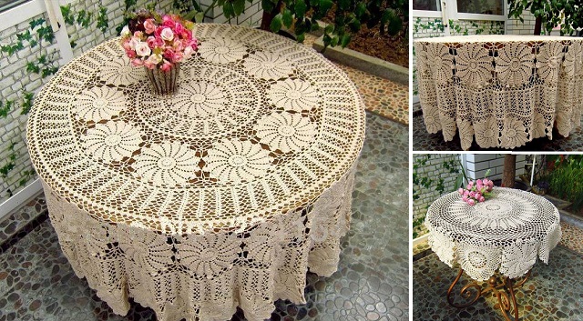 Vintage-Handmade-Crochet-Tablecloth