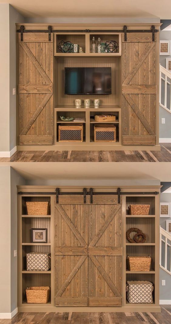 Goodshomedesign Goodshomedesign, Sliding Barn Door Entertainment Center