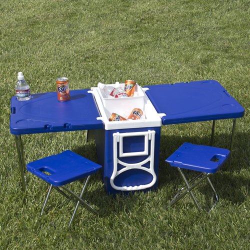 Cooler Picnic Table 2 Camping Chairs Multi-Functional Portable Wheeled Coolers 