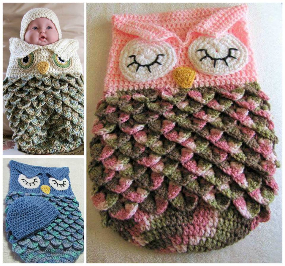 Crochet Baby Owl Cocoon with Hat Combo Baby Sack with Hat- Sleeping Owl Photo Prop Spring Green