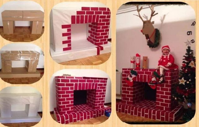 Cardboard Fireplace Diy For Christmas
