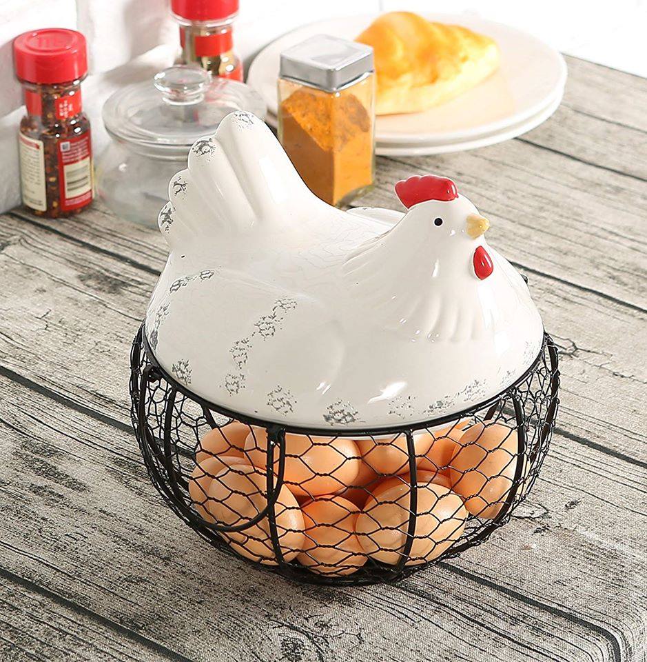 Kitchen Storage Metal Wire Egg Basket With Ceramic Farm Chicken Cover Egg Holder/Organizer Case/Container Egg Storage Basket Many Styles