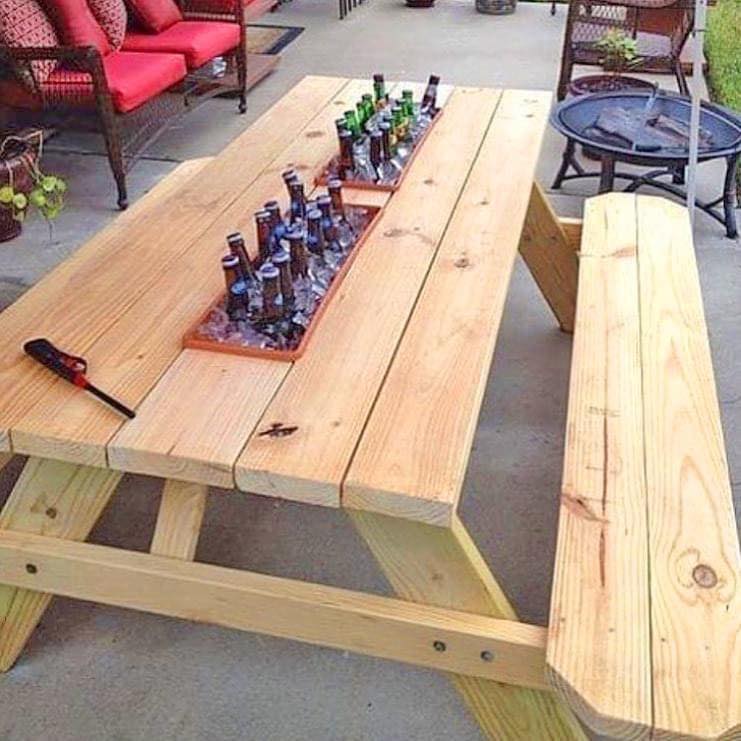 Diy Patio Table With Built In Beer, Outdoor Table Built In Cooler